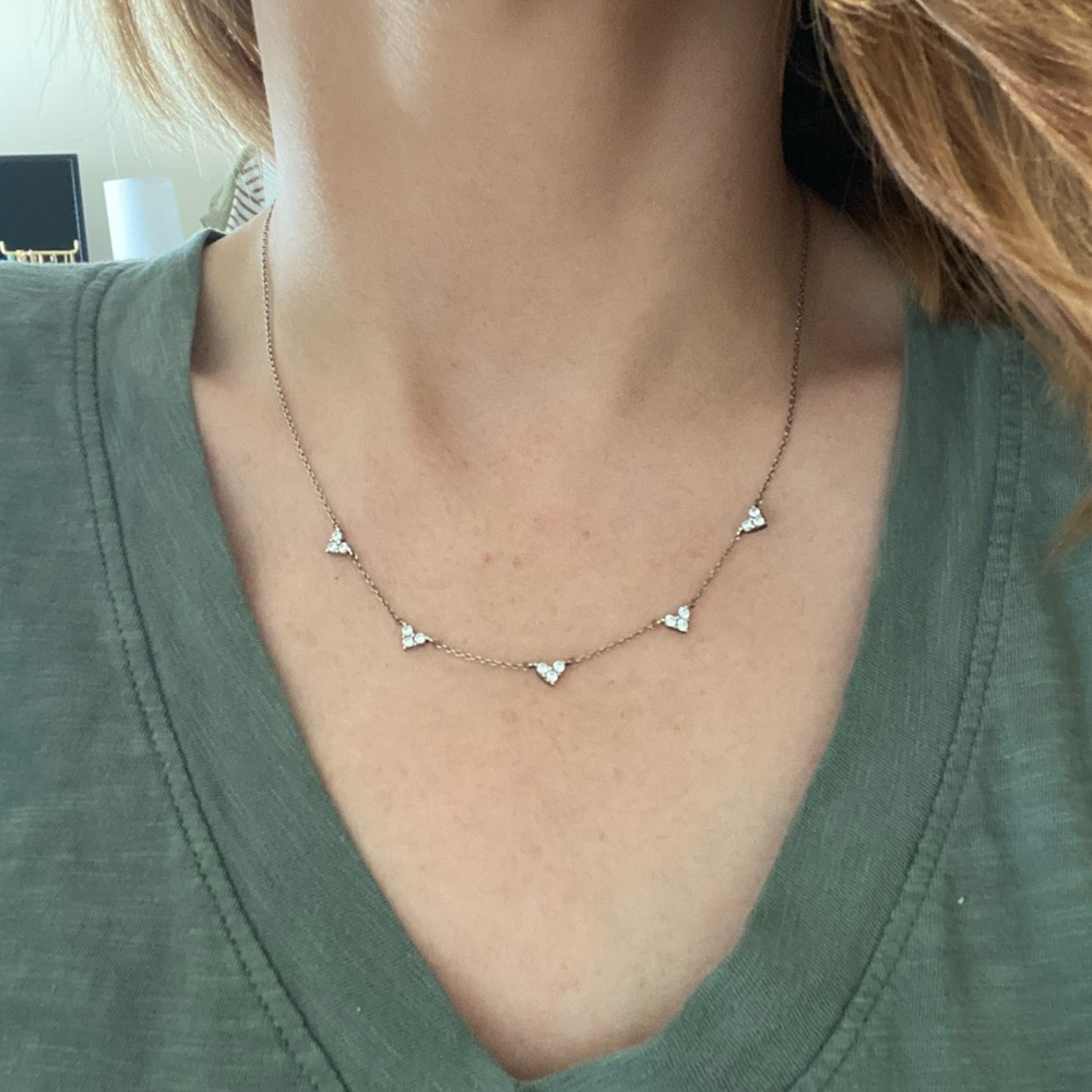 Pandora Triple Stone Sterling Silver Heart Necklace